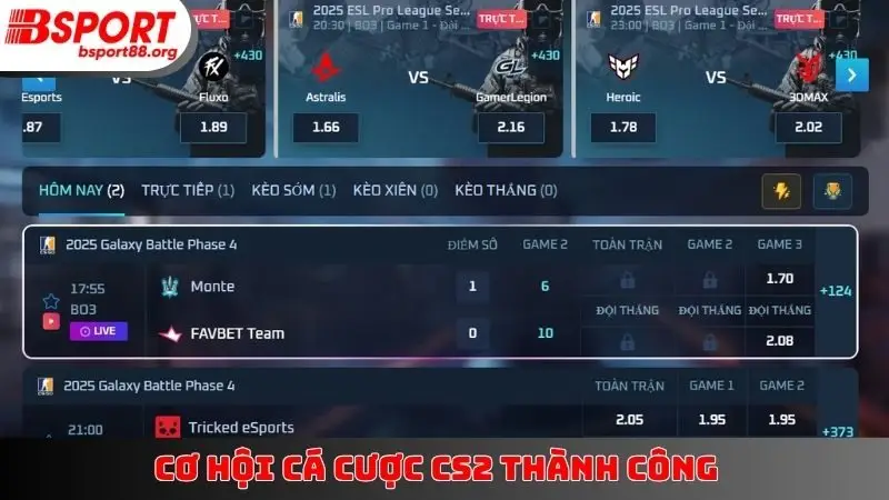 Cơ hội cá cược CS2 thành công
