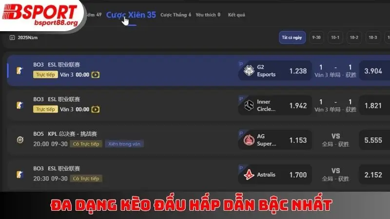 Đa dạng kèo đấu hấp dẫn bậc nhất