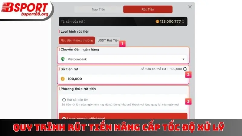 Quy trình rút tiền nâng cấp tốc độ xử lý