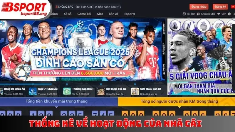 Thống kê về hoạt động của nhà cái