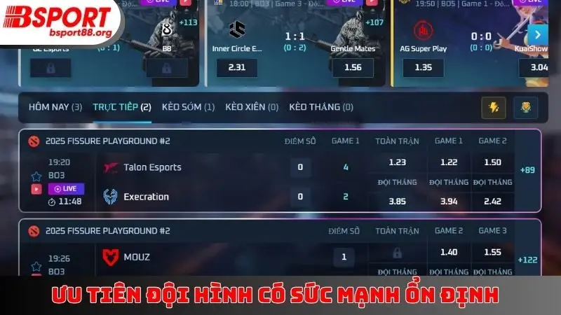 Ưu tiên đội hình có sức mạnh ổn định